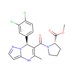 COC(=O)[C@@H]1CCCN1C(=O)C1=C(C)Nc2ccnn2[C@H]1c1ccc(Cl)c(Cl)c1 ZINC000045375241