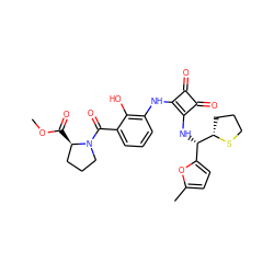 COC(=O)[C@@H]1CCCN1C(=O)c1cccc(Nc2c(N[C@@H](c3ccc(C)o3)[C@@H]3CCCS3)c(=O)c2=O)c1O ZINC000207381408