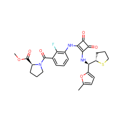 COC(=O)[C@@H]1CCCN1C(=O)c1cccc(Nc2c(N[C@H](c3ccc(C)o3)[C@@H]3CCCS3)c(=O)c2=O)c1F ZINC000207388756