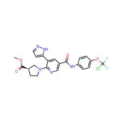 COC(=O)[C@@H]1CCN(c2ncc(C(=O)Nc3ccc(OC(F)(F)Cl)cc3)cc2-c2ccn[nH]2)C1 ZINC000150310926