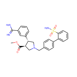 COC(=O)[C@@H]1CN(Cc2ccc(-c3ccccc3S(N)(=O)=O)cc2)C[C@H]1c1cccc(C(=N)N)c1 ZINC000028219356