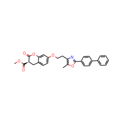 COC(=O)[C@@H]1Cc2ccc(OCCc3nc(-c4ccc(-c5ccccc5)cc4)oc3C)cc2OC1=O ZINC000040849189