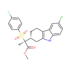 COC(=O)[C@](C)([C@@H]1CCc2c([nH]c3ccc(Cl)cc23)C1)S(=O)(=O)c1ccc(F)cc1 ZINC000036426383