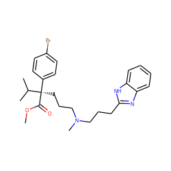 COC(=O)[C@](CCCN(C)CCCc1nc2ccccc2[nH]1)(c1ccc(Br)cc1)C(C)C ZINC000040879514