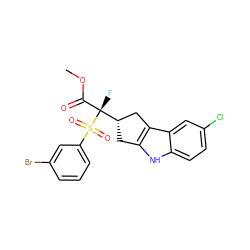COC(=O)[C@](F)([C@H]1Cc2[nH]c3ccc(Cl)cc3c2C1)S(=O)(=O)c1cccc(Br)c1 ZINC000040848226