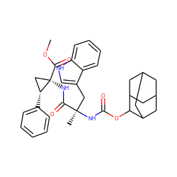 COC(=O)[C@]1(NC(=O)[C@@](C)(Cc2c[nH]c3ccccc23)NC(=O)OC2C3CC4CC(C3)CC2C4)C[C@H]1c1ccccc1 ZINC000027734023