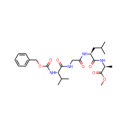 COC(=O)[C@H](C)NC(=O)[C@H](CC(C)C)NC(=O)CNC(=O)[C@@H](NC(=O)OCc1ccccc1)C(C)C ZINC000653812641