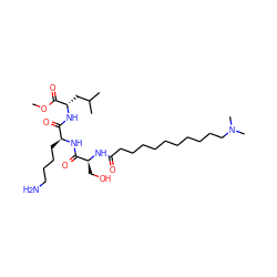 COC(=O)[C@H](CC(C)C)NC(=O)[C@H](CCCCN)NC(=O)[C@H](CO)NC(=O)CCCCCCCCCCN(C)C ZINC000029224781