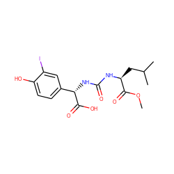 COC(=O)[C@H](CC(C)C)NC(=O)N[C@H](C(=O)O)c1ccc(O)c(I)c1 ZINC000045349853