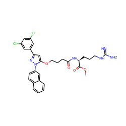 COC(=O)[C@H](CCCNC(=N)N)NC(=O)CCCOc1cc(-c2cc(Cl)cc(Cl)c2)nn1-c1ccc2ccccc2c1 ZINC000028887279