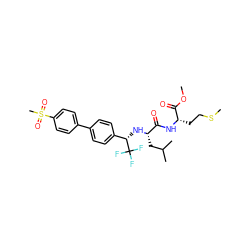COC(=O)[C@H](CCSC)NC(=O)[C@H](CC(C)C)N[C@@H](c1ccc(-c2ccc(S(C)(=O)=O)cc2)cc1)C(F)(F)F ZINC000028951366