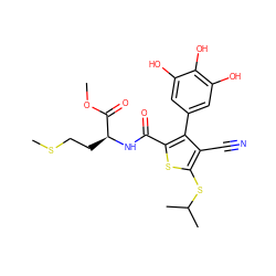 COC(=O)[C@H](CCSC)NC(=O)c1sc(SC(C)C)c(C#N)c1-c1cc(O)c(O)c(O)c1 ZINC000103301082