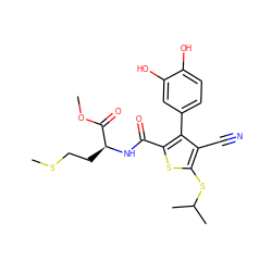 COC(=O)[C@H](CCSC)NC(=O)c1sc(SC(C)C)c(C#N)c1-c1ccc(O)c(O)c1 ZINC000103301080