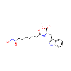COC(=O)[C@H](Cc1c[nH]c2ccccc12)NC(=O)CCCCCCC(=O)NO ZINC000013475081