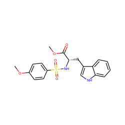 COC(=O)[C@H](Cc1c[nH]c2ccccc12)NS(=O)(=O)c1ccc(OC)cc1 ZINC000001043323