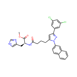 COC(=O)[C@H](Cc1c[nH]cn1)NC(=O)CCCc1cc(-c2cc(Cl)cc(Cl)c2)nn1-c1ccc2ccccc2c1 ZINC000028887157