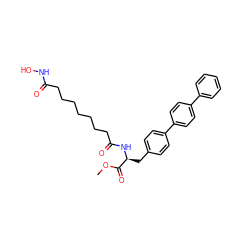 COC(=O)[C@H](Cc1ccc(-c2ccc(-c3ccccc3)cc2)cc1)NC(=O)CCCCCCCC(=O)NO ZINC000029124217