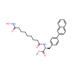 COC(=O)[C@H](Cc1ccc(-c2ccc3ccccc3c2)cc1)NC(=O)CCCCCCCC(=O)NO ZINC000029123950