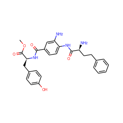 COC(=O)[C@H](Cc1ccc(O)cc1)NC(=O)c1ccc(NC(=O)[C@@H](N)CCc2ccccc2)c(N)c1 ZINC000299857046
