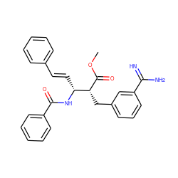 COC(=O)[C@H](Cc1cccc(C(=N)N)c1)[C@@H](/C=C/c1ccccc1)NC(=O)c1ccccc1 ZINC000013777676