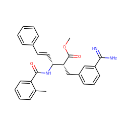 COC(=O)[C@H](Cc1cccc(C(=N)N)c1)[C@@H](/C=C/c1ccccc1)NC(=O)c1ccccc1C ZINC000013777678