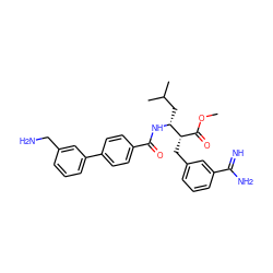 COC(=O)[C@H](Cc1cccc(C(=N)N)c1)[C@@H](CC(C)C)NC(=O)c1ccc(-c2cccc(CN)c2)cc1 ZINC000013443032