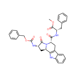 COC(=O)[C@H](Cc1ccccc1)NC(=O)[C@@H]1Cc2c([nH]c3ccccc23)[C@H]2C[C@H](NC(=O)OCc3ccccc3)C(=O)N12 ZINC000027210816