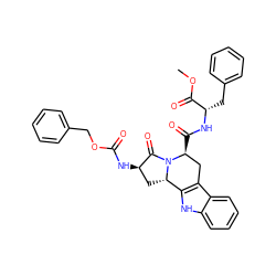 COC(=O)[C@H](Cc1ccccc1)NC(=O)[C@H]1Cc2c([nH]c3ccccc23)[C@@H]2C[C@@H](NC(=O)OCc3ccccc3)C(=O)N21 ZINC000027205802