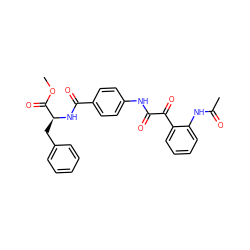 COC(=O)[C@H](Cc1ccccc1)NC(=O)c1ccc(NC(=O)C(=O)c2ccccc2NC(C)=O)cc1 ZINC000473113303