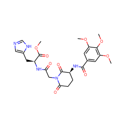 COC(=O)[C@H](Cc1cnc[nH]1)NC(=O)CN1C(=O)CC[C@H](NC(=O)c2cc(OC)c(OC)c(OC)c2)C1=O ZINC000028894623