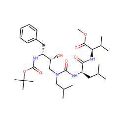 COC(=O)[C@H](NC(=O)[C@@H](CC(C)C)NC(=O)N(CC(C)C)C[C@@H](O)[C@@H](Cc1ccccc1)NC(=O)OC(C)(C)C)C(C)C ZINC000028635166
