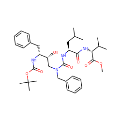 COC(=O)[C@H](NC(=O)[C@H](CC(C)C)NC(=O)N(Cc1ccccc1)C[C@@H](O)[C@@H](Cc1ccccc1)NC(=O)OC(C)(C)C)C(C)C ZINC000028634717