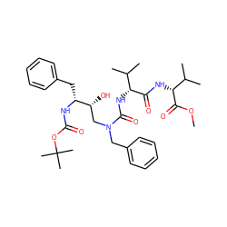 COC(=O)[C@H](NC(=O)[C@H](NC(=O)N(Cc1ccccc1)C[C@@H](O)[C@@H](Cc1ccccc1)NC(=O)OC(C)(C)C)C(C)C)C(C)C ZINC000028635160