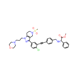 COC(=O)[C@H](NCc1ccc(C#Cc2cc(-c3nn(CCCN4CCOCC4)c4c3CN(S(C)(=O)=O)CC4)ccc2Cl)cc1)c1ccccc1 ZINC000049723019