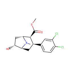 COC(=O)[C@H]1[C@@H](c2ccc(Cl)c(Cl)c2)C[C@H]2[C@H](O)C[C@H]1N2C ZINC000100840538