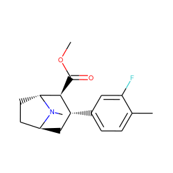 COC(=O)[C@H]1[C@H](c2ccc(C)c(F)c2)C[C@H]2CC[C@H]1N2C ZINC000253640535