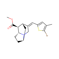 COC(=O)[C@H]1[C@H]2C[C@H]3CC[C@H]1N3C/C2=C\c1cc(C)c(Br)s1 ZINC000261192745