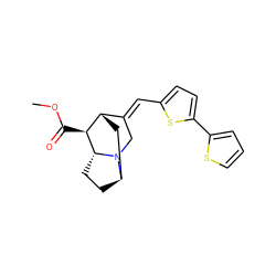 COC(=O)[C@H]1[C@H]2C[C@H]3CC[C@H]1N3C/C2=C\c1ccc(-c2cccs2)s1 ZINC000253635072