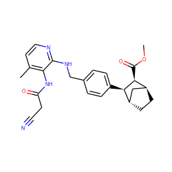 COC(=O)[C@H]1[C@H]2CC[C@@H](C2)[C@H]1c1ccc(CNc2nccc(C)c2NC(=O)CC#N)cc1 ZINC000100057123