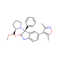 COC(=O)[C@H]1CCCN1[C@@]1(c2ccccc2)C(=O)Nc2ccc(-c3c(C)noc3C)cc21 ZINC000219412889