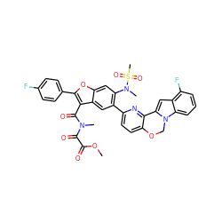 COC(=O)C(=O)N(C)C(=O)c1c(-c2ccc(F)cc2)oc2cc(N(C)S(C)(=O)=O)c(-c3ccc4c(n3)-c3cc5c(F)cccc5n3CO4)cc12 ZINC000218307857
