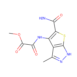 COC(=O)C(=O)Nc1c(C(N)=O)sc2[nH]nc(C)c12 ZINC000028565171