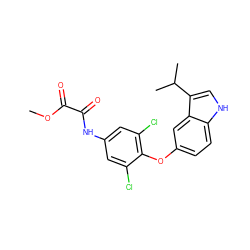 COC(=O)C(=O)Nc1cc(Cl)c(Oc2ccc3[nH]cc(C(C)C)c3c2)c(Cl)c1 ZINC000028350269