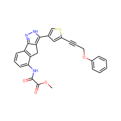 COC(=O)C(=O)Nc1cccc2c1Cc1c-2n[nH]c1-c1csc(C#CCOc2ccccc2)c1 ZINC000028896811