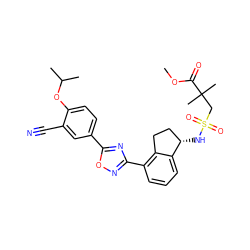 COC(=O)C(C)(C)CS(=O)(=O)N[C@H]1CCc2c(-c3noc(-c4ccc(OC(C)C)c(C#N)c4)n3)cccc21 ZINC000202707481