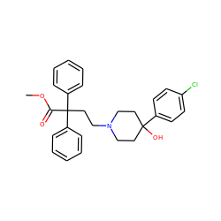 COC(=O)C(CCN1CCC(O)(c2ccc(Cl)cc2)CC1)(c1ccccc1)c1ccccc1 ZINC000028455558