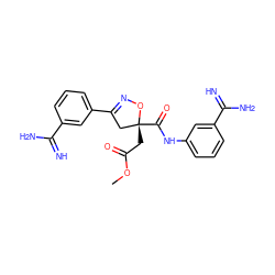 COC(=O)C[C@@]1(C(=O)Nc2cccc(C(=N)N)c2)CC(c2cccc(C(=N)N)c2)=NO1 ZINC000026673296