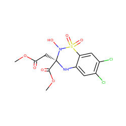 COC(=O)C[C@@]1(C(=O)OC)Nc2cc(Cl)c(Cl)cc2S(=O)(=O)N1O ZINC000001635788