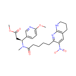 COC(=O)C[C@@H](c1ccc(OC)nc1)N(C)C(=O)CCCCc1nc2c(cc1[N+](=O)[O-])CCCN2 ZINC000025999656