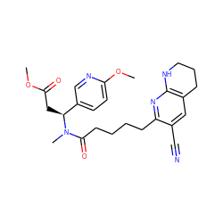 COC(=O)C[C@@H](c1ccc(OC)nc1)N(C)C(=O)CCCCc1nc2c(cc1C#N)CCCN2 ZINC000025995758